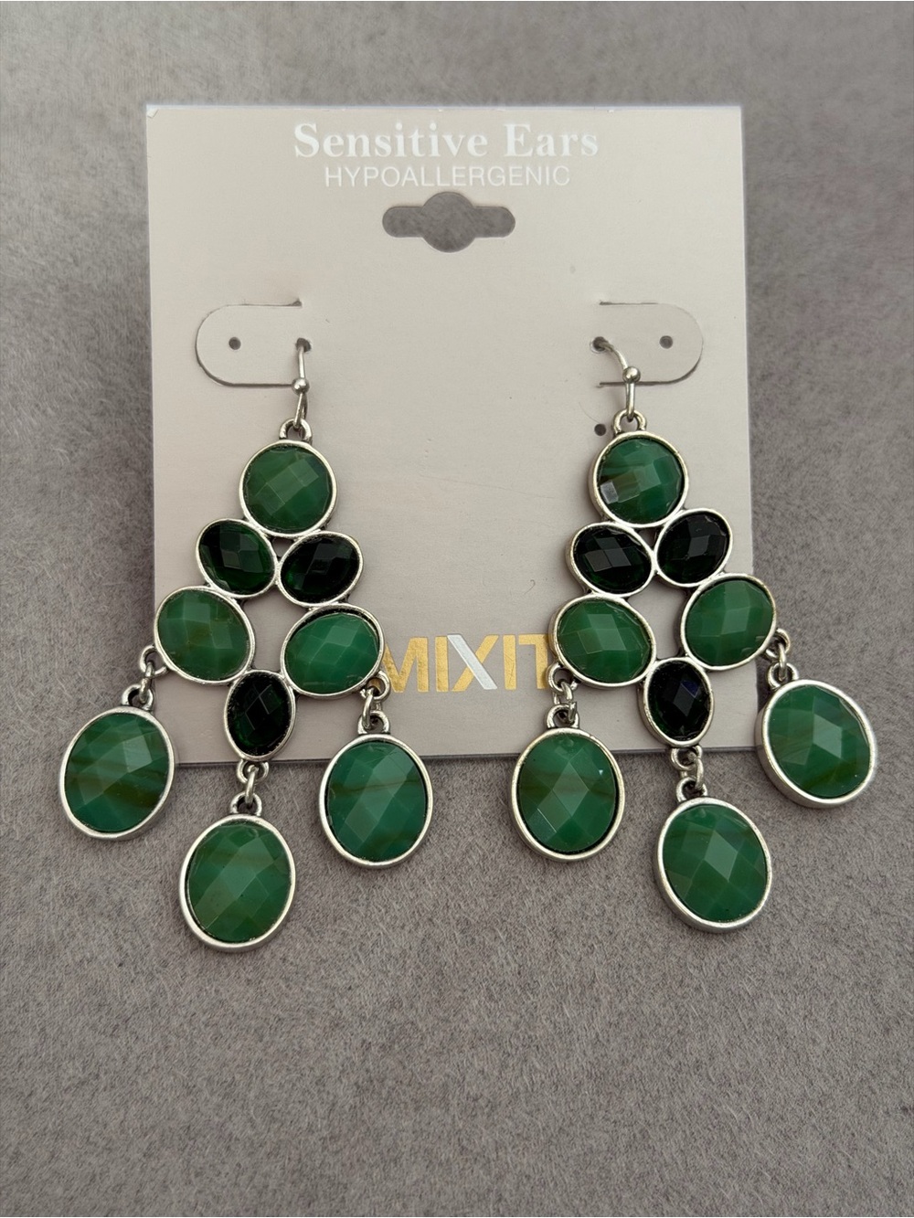 Mix it Green  Faceted Drop Earrings - Hypoallergenic